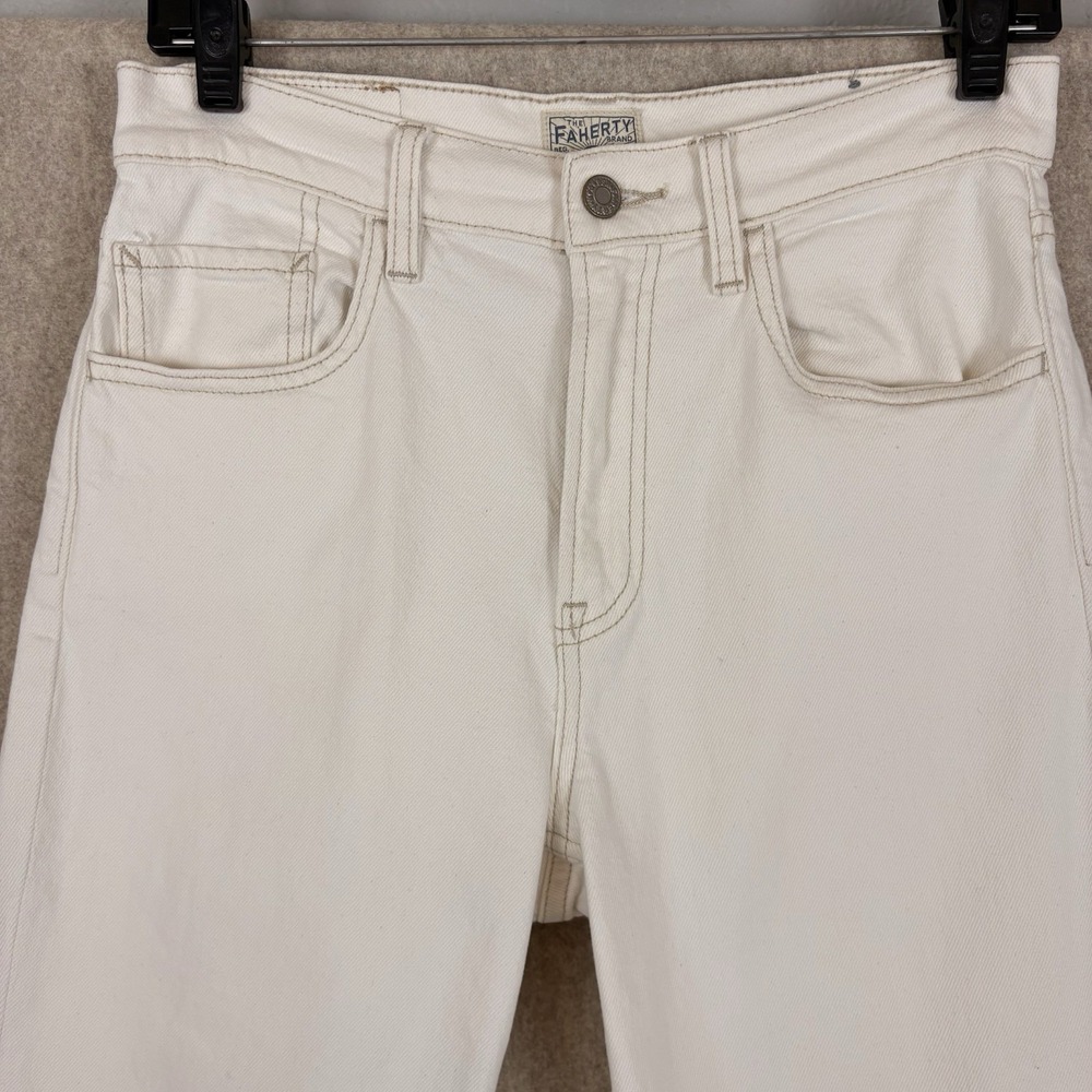 Faherty Women's Jeans Size 27 Cream/ Ivory Straight Leg High Rise Denim - Picture 3 of 12